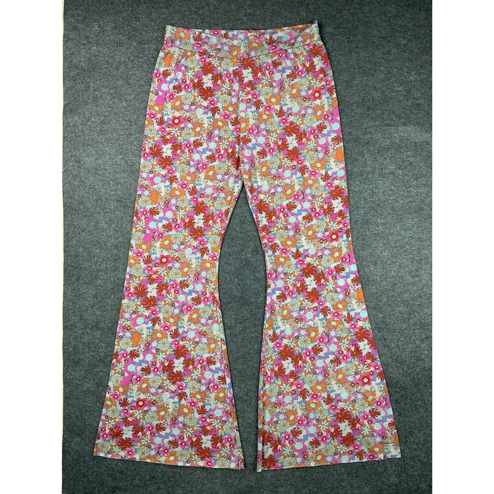 Natural Life Cali Flare Pants sz XL Floral Bell Bottom Pull On Jersey Knit BOHO